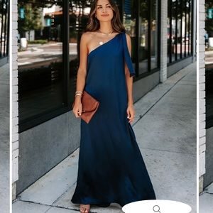 One Shoulder Navy Dress
